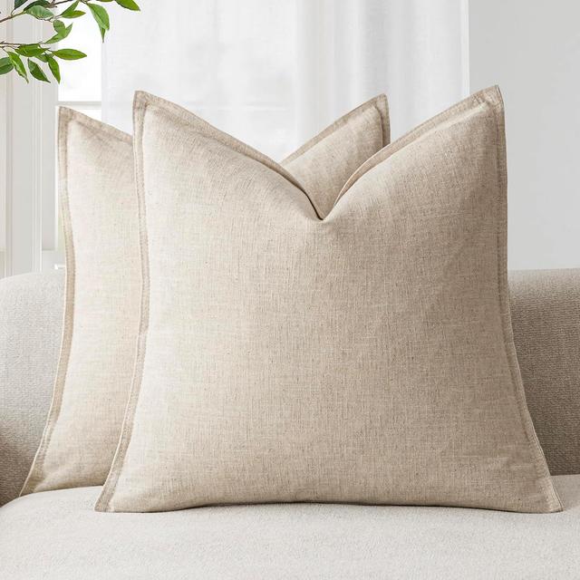 Product image of Foindtower Pack of 2, Decorative Linen Soild Throw Pillow Covers Soft Accent Cushion Case Boho Farmhouse Neutral Pillowcase for Couch Sofa Bedroom Living Room Home Decor 26 x 26 Inch Natural Beige