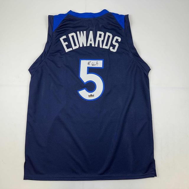 Product image of Facsimile Autographed Anthony Edwards Minnesota Blue Reprint Laser Auto Basketball Jersey Size Men's XL