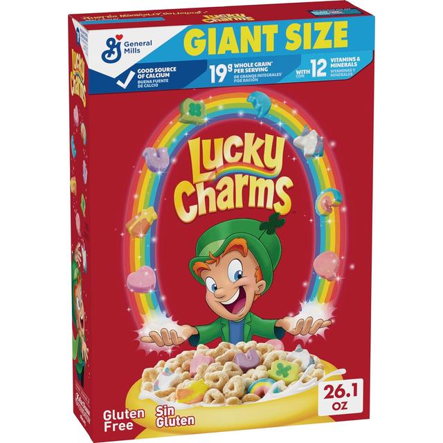 Product image of Lucky Charms Gluten Free Cereal with Marshmallows, Limited Edition Jumbo Rainbows, Kids Breakfast Cereal, Made with Whole Grain, Giant Size, 26.1 oz
