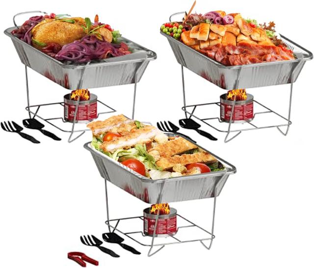 Product image of Disposable Chafing Dish Buffet Set, Food Warmers for Parties, Fuel Cans Complete Set, Half Size Pans, Warming Trays (3 Pack)