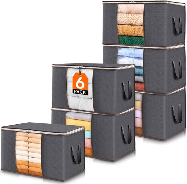 Product image of Lifewit 6 Pack Clothes Storage Bins with Lids, Foldable Blanket Storage Bags with Zippers, Clear Window and Reinforced Handles, Closet and Organization for Clothing, Sweater, Comforter, Bedding, Gray
