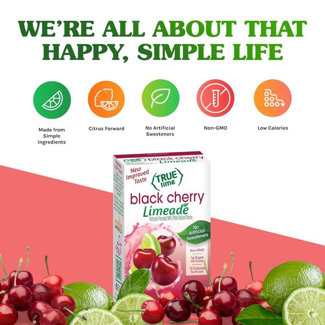 Product image of TRUE LIME Black Cherry Limeade Drink Mix (10 Packets) | Made from Real Limes | No Preservatives, No Artificial Sweeteners, Gluten Free | Water Flavor Packets & Water Enhancer with Stevia