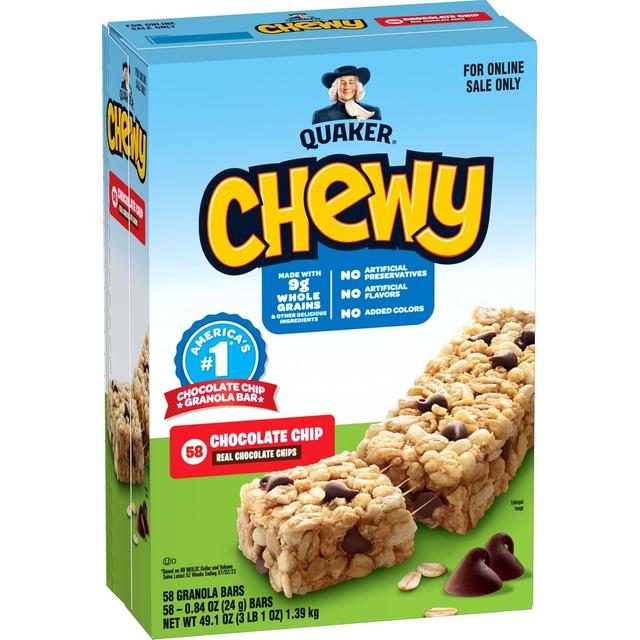 Product image of Quaker Chewy Granola Bars, Chocolate Chip, 58 Count - Packaging May Vary