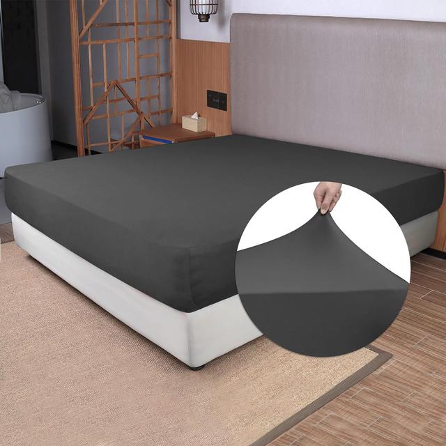 Product image of Stretch King Size Fitted Sheet Only - 4-Way Stretchy Jersey Knit, Cozy T-Shirt Soft, Wrinkle Free, Snug Fit & Stay in Place, No More Slipping Off for Mattress (Deep: 5"-13") - Dark Gray, King