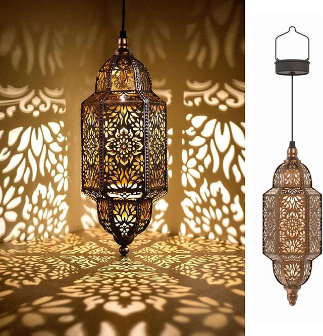 Product image of Twinkya Hanging Solar Lights Outdoor Garden Decorative Solar Lantern Waterproof Metal Moroccan Outdoor Decorations for Patio Pathway Yard Porch Backyard Garden Decor (Gold, 1 Pack)