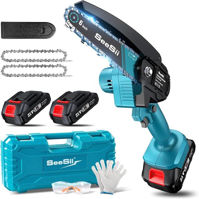 Product image of Seesii Mini Chainsaw Cordless 6-inch, Handheld Electric Power Chain Saw with 2 Batteries, for Tree Trimming Wood Cutting, Best Gifts for Dad, Husband