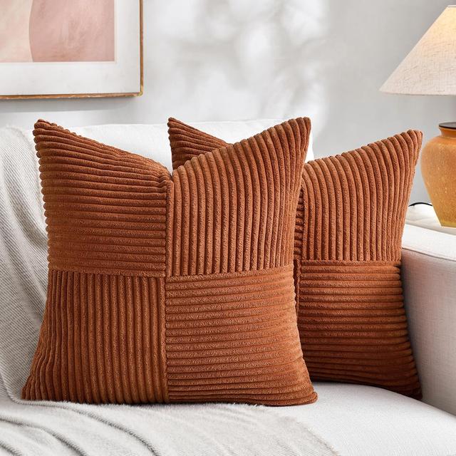 Product image of Fancy Homi 2 Packs Rust Boho Decorative Throw Pillow Covers 18x18 Inch for Couch Bed Sofa, Farmhouse Fall Home Decor, Soft Corss Corduroy Patchwork Textured Terracotta Accent Cushion Case 45x45 cm