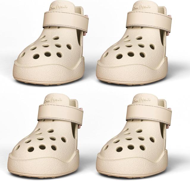 Product image of Dog Shoes: Non-Slip Waterproof Sandals for Hot Pavement, Breathable Perforated Boots, Large/Medium/Small Sizes, Ideal Paw Protector, Outdoor Clog Booties (Beige, Size 7: (2.80’’x2.40’’)(L*W))