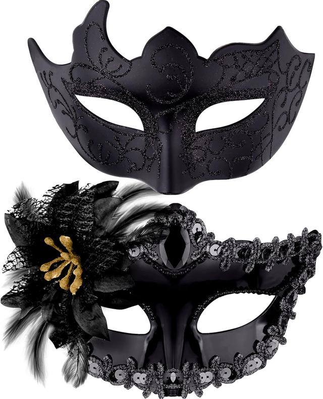 Product image of SIQUK Couple Masquerade Masks Set Venetian Party Mask Plastic Halloween Costume Mask Mardi Gras Mask for Women and Men