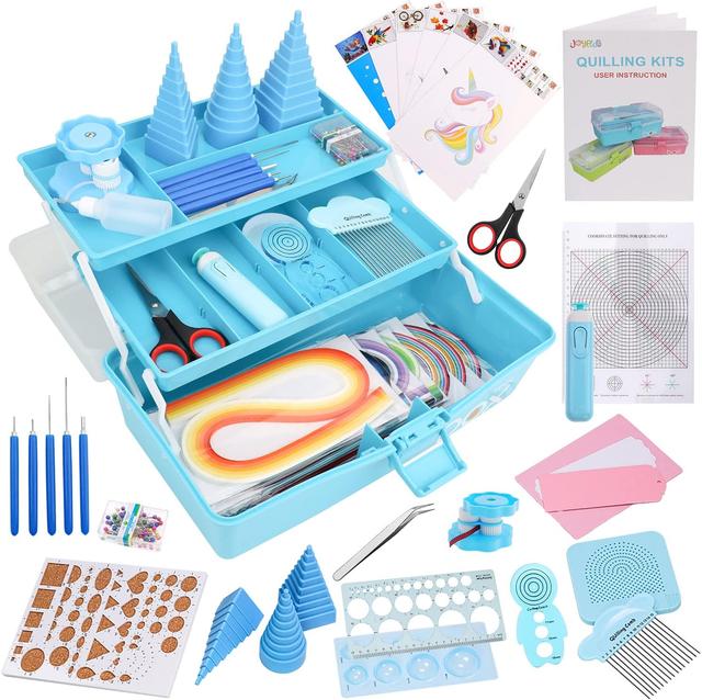 Product image of JoyPlus Quilling Kits for Beginners with Manual, 24 Tools & Supplies with Durable Storage Box, Updated Paper Crimper Tool, Premium Husking Board & Electronic Pen Blue