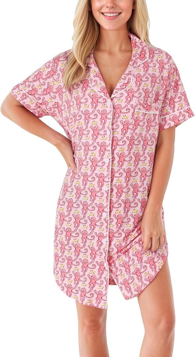 Product image of Cute Nightgown for Women Button Down Sleepshirt Comfy V Neck Short Sleeve Boyfriend Nightdress Pjs for Jammies Party