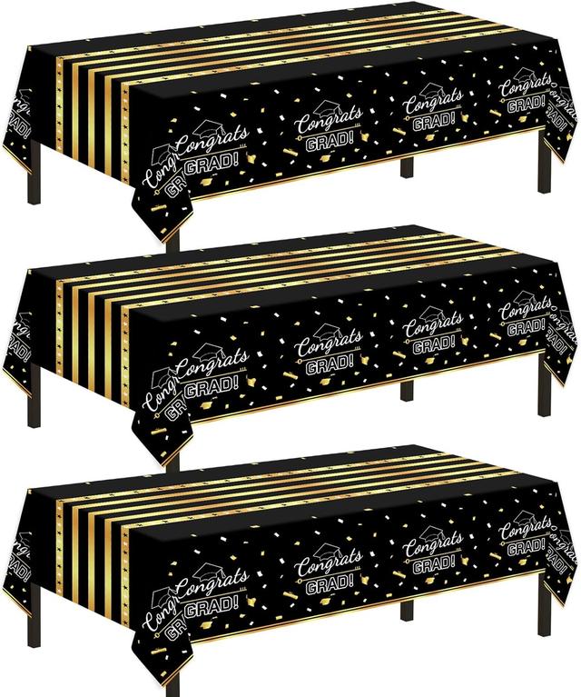 Product image of Childom 3 Pack Graduation Tablecloth, Graduation Party Decorations 2025 Black and Gold, Graduation Table Cloth 54"x108" Waterproof Plastic Disposable Tablecloth for Parties, Graduation Party Supplies