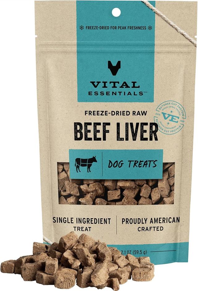 Product image of Vital Essentials Beef Liver Dog Treats, 2.1 oz | Freeze-Dried Raw | Single Ingredient | Premium Quality High Protein Training Treats | Grain Free, Gluten Free, Filler Free