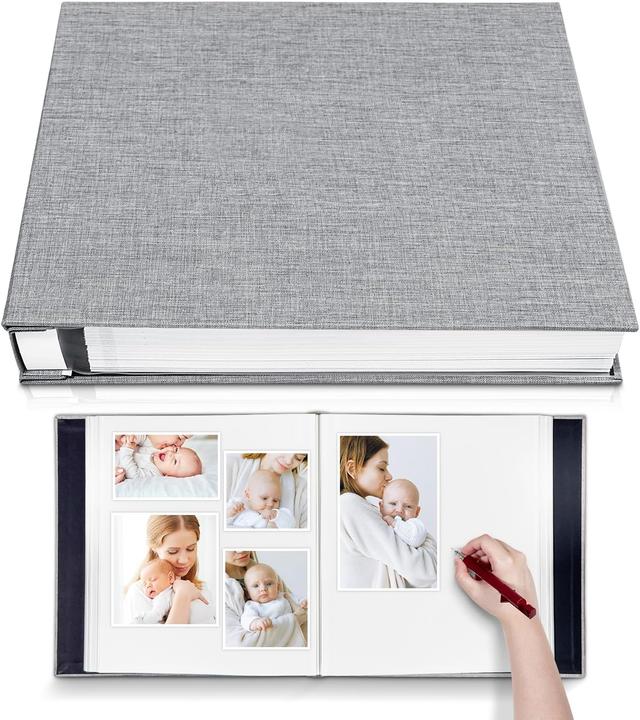 Product image of Photo Album Self Adhesive 3x5 4x6 5x7 6x8 8x10 8.5x11 11x10.6 Magnetic Scrapbook Album DIY Length 11x10.6 Inch 40 Pages Linen Cover DIY Photo Album with A Metallic Pen and and Plastic Board(Grey)