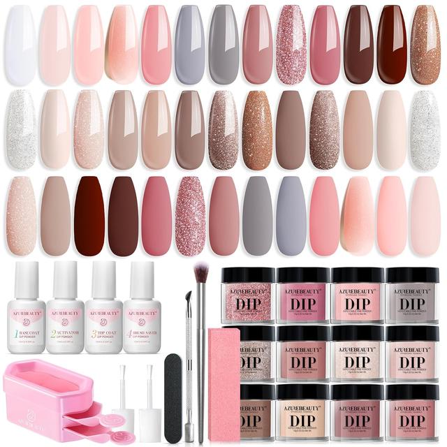 Product image of AZUREBEAUTY 31 Pcs Dip Powder Nail Kit 20 Colors Glitter Nude Brown Pink White Gray Dip Powder Liquid Set with Top/Base Coat Activator for French Nails Art Manicure DIY Salon Women Valentine's Gift