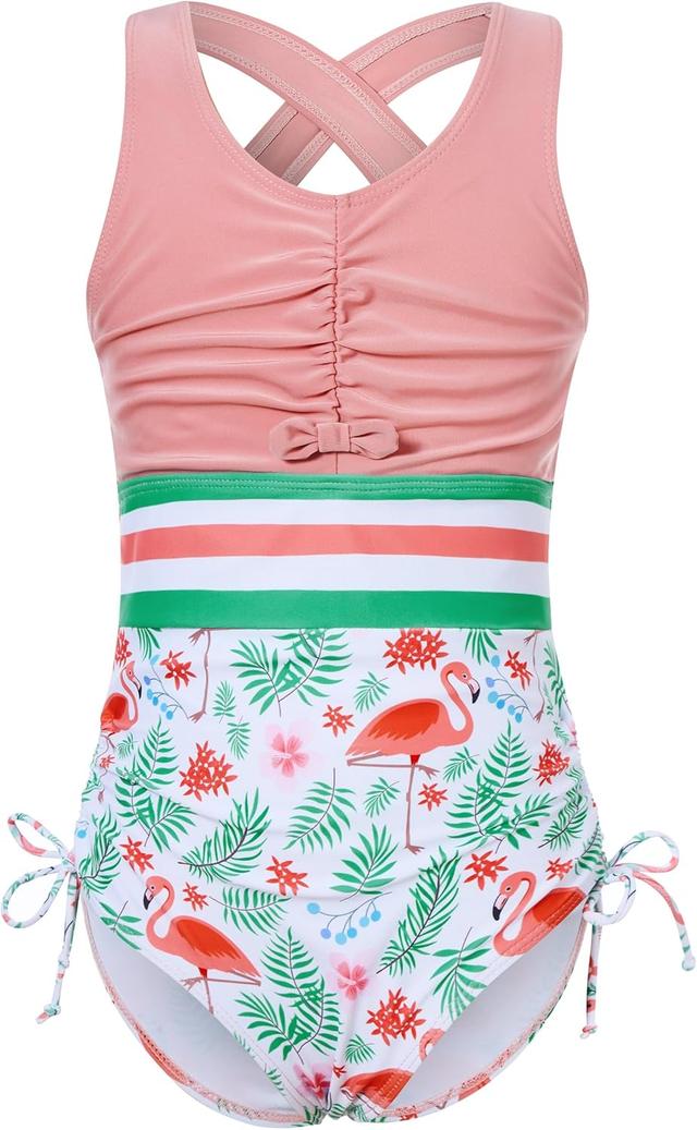 Product image of BFUSTYLE Girls One Piece Swimsuit Cute Striped Bathing Suit Hawaii Swimwear 4-13 Years