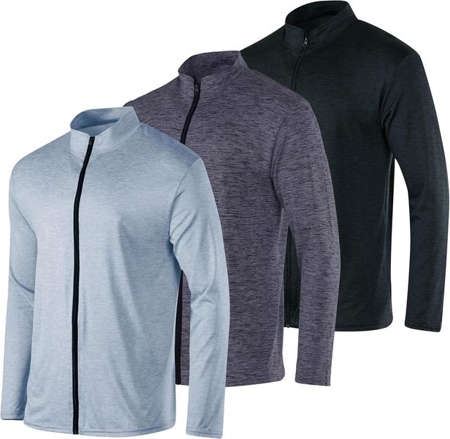 Product image of Real Essentials 3 Pack: Mens Dry-Fit Long Sleeve Full Zip Hoodie & Jacket- Athletic Running Jacket (Available in Big & Tall)