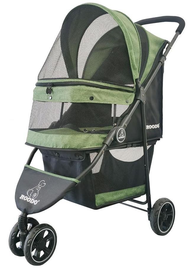 Product image of ROODO 3 Wheel Pet Stroller Best Lightweight Foldable Compact Portable Jogger All Terrain Travel Pet Gear Puppy Kitty Stroller for up to 30lbs Medium Small Dogs and Cats(Green)
