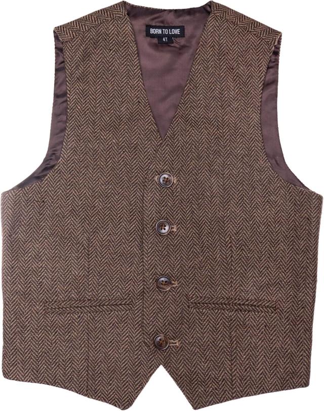 Product image of Born to Love Vest for Baby Toddler Kids Ring Bearer Pageboy Wedding Formal Herringbone Outfit