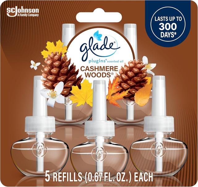 Product image of Glade PlugIns Refills Air Freshener, Scented and Essential Oils for Home and Bathroom, Cashmere Woods, 3.35 Fl Oz, 5 Count
