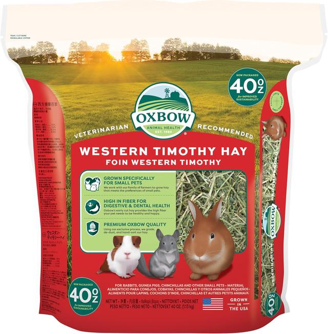 Product image of Oxbow Western Timothy Hay for Small Pets – All-Natural Grass Hay for Rabbits, Guinea Pigs, and Chinchillas – High Fiber for Digestive Health and Dental Support – 40 oz Bag