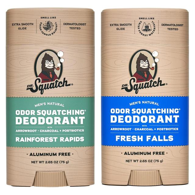 Product image of Dr. Squatch Natural Deodorant for Men - Odor-Squatching Aluminum Free - Rainforest Rapids & Fresh Falls (2.65 oz, 2-Pack)