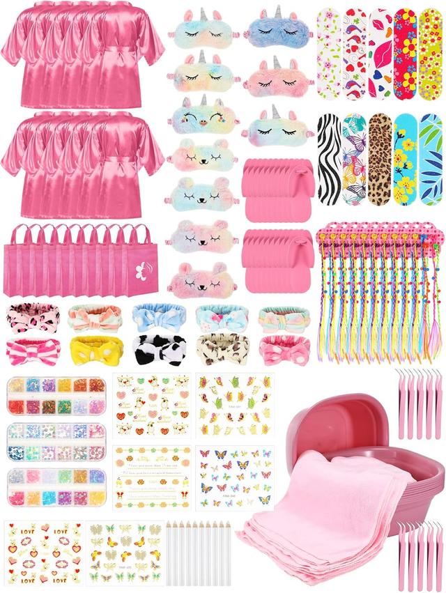 Product image of Suhine 10 Set Spa Party Supplies for Girls, Kids Satin Robes Nail Salon Kit Spa Kit Accessories for Birthday Party Favors