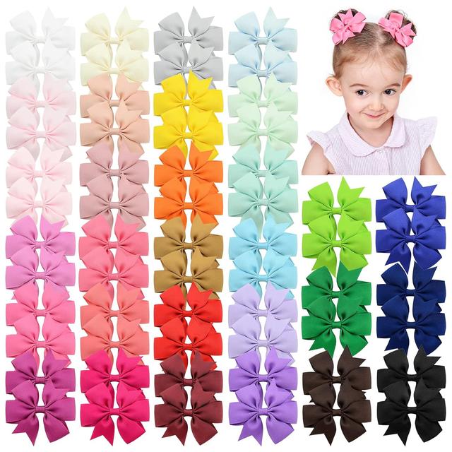 Product image of Choicbaby 60pcs 3 Inches Boutique Grosgrain Ribbon Pinwheel Hair Bows for Baby Girls, Toddler Bows Hair Clip Birthday Gifts In Pair