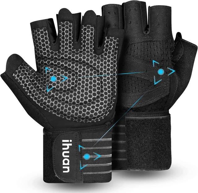 Product image of ihuan Ventilated Weight Lifting Gym Workout Gloves with Wrist Wrap Support for Men & Women, Full Palm Protection, for Weightlifting, Training, Fitness, Hanging, Pull ups