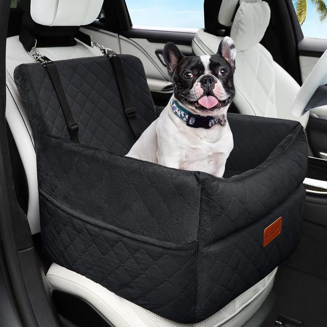 Product image of Small Dog Car Seat, Memory Foam Dog Booster Car Seats with Thick Cushion for Medium Dogs Under 35lbs, Detachable Washable Dog Bed for Car, Pet Carseat with Storage Pockets,2 Safety Belts