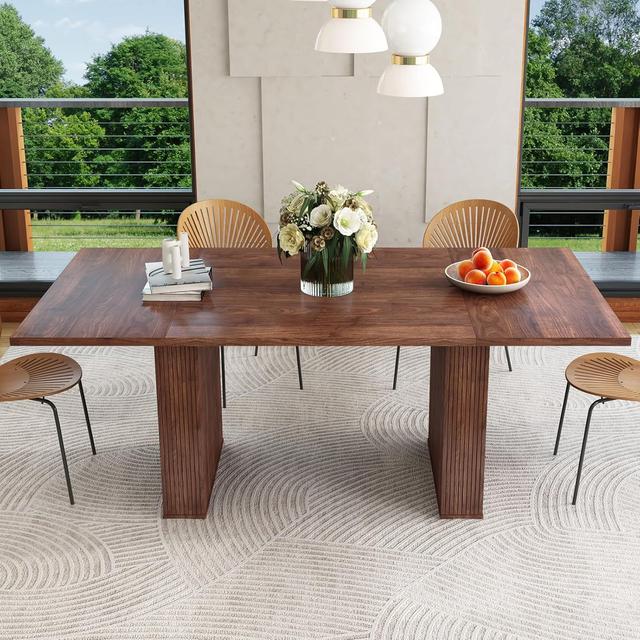 Product image of 78 Inch Dining Table for 6 8 10, Modern Farmhouse Rectangular Kitchen Table, Long Dining Room Tables with Wood Strip Base for Kitchen Living Room (Walnut)