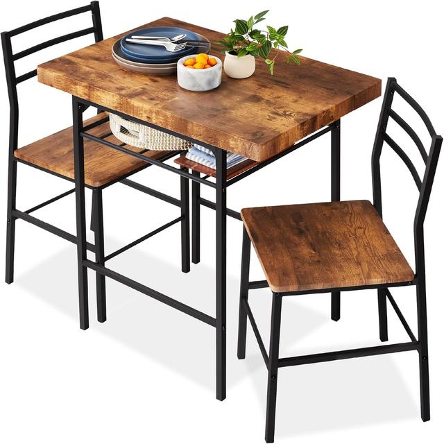 Product image of Best Choice Products 3-Piece Modern Dining Set, Space Saving Dinette for Kitchen, Dining Room, Small Space w/Steel Frame, Built-in Storage Rack - Medium Brown/Black