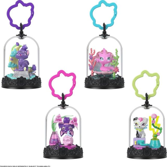 Product image of Monster High Pet Keychain with Animal Figures, Bell Jars with Snap and Play Themed Accessories, Buildable Terrariums for On-the-Go Display