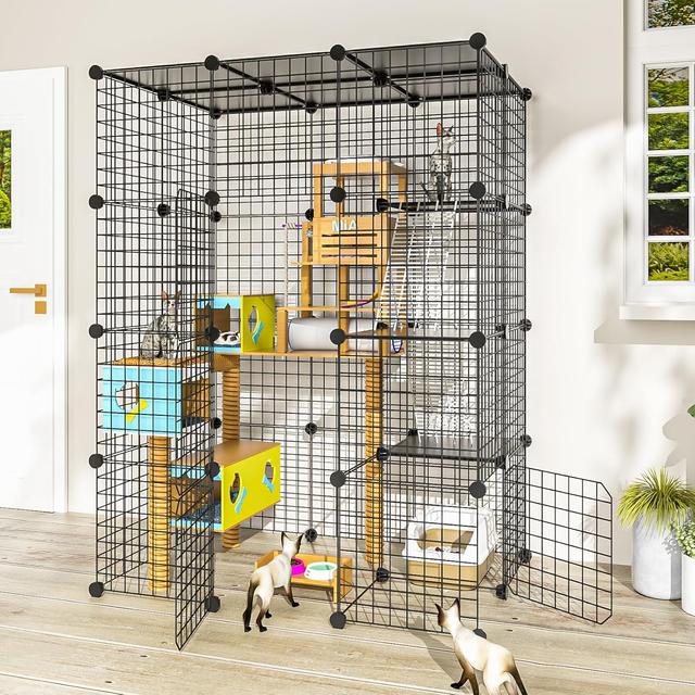 Product image of Cat Large Enclosure - DIY Catio Ideal for 1-3 Cats, Indoor & Outdoor, Detachable Metal Wire Kennel, 2x3x4 Exercise Place