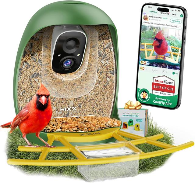 Product image of HIXX Smart Bird Feeder with Camera, Lifetime Free AI Identify Birds, Solar-Powered 2K HD Live Camera Video Birds Feeder for Outdoors with Color Night Vision for Bird Lovers Gifts (Green)