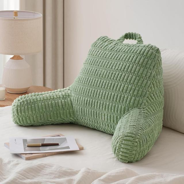 Product image of Blissful Diary Reading Pillow, Backrest Pillow with Shredded Memory Foam for Adult & Children, Designed for Bed and Couch Sitting Up, Includes Arms, Pockets and Washable Cover, Sage Green