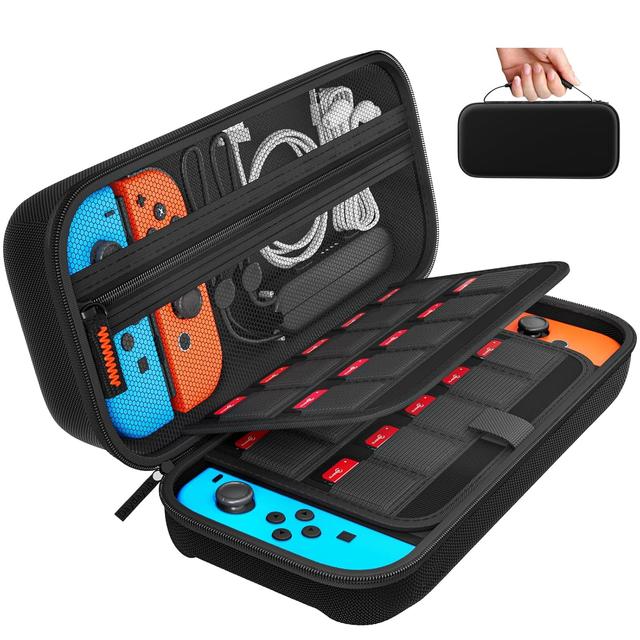 Product image of daydayup Switch Carrying Case Compatible with Nintendo Switch/Switch OLED, with 20 Games Cartridges Protective Hard Shell Travel Carrying Case Pouch for Console & Accessories, Black