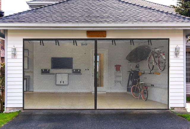 Product image of Garage Screen Doors for 2 Car Garage-16x7FT Fiberglass 2300g/5.1lb Durable Heavy Duty Magnetic Garage Door Screen Hands Free with 6 Roll Up Starps for Patio, Outdoor, Gym, Crafts Sun House Porch