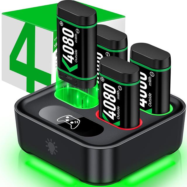 Product image of Charger for Xbox One Controller Battery Pack with 4x4080mWh USB C Xbox Rechargeable Battery Pack Series X|S, One S/One X/Elite Controller Charger Station Accessories 1700mAh