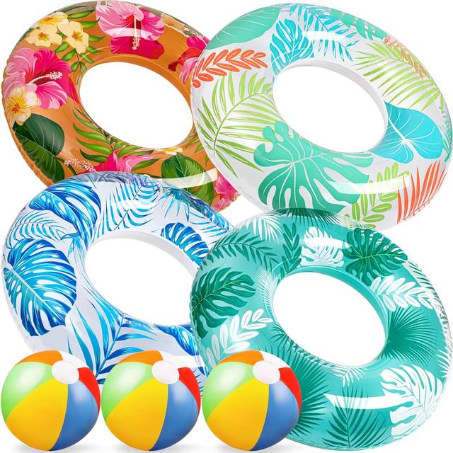 Product image of 90shine 7PCS Luau Pool Floats: Hawaiian Swimming Rings with 13.5" Beach Balls - Inflatable Tubes Floaties Toys for Kids Adults