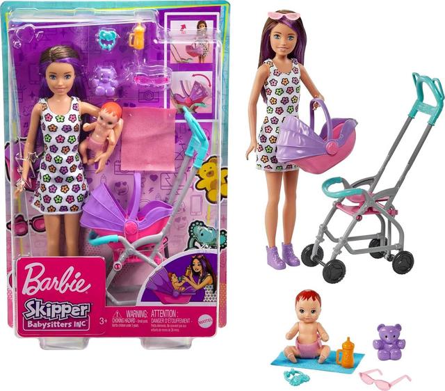 Product image of Barbie Skipper Babysitters Inc Playset with Doll, Stroller, Baby Doll & 5 Accessories, Remove Stroller Seat for Carrier