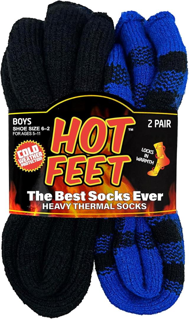 Product image of HOT FEET Kids Thermal Socks - Warm Winter Insulated Socks for Boys & Girls, Cozy & Thick Heated 2 Pack, Shoe Size 2-6