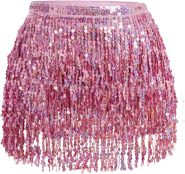 Product image of Belly Dance Hip Scarf Sequin Tassel Skirt Wrap Sparkly Rave Costume for Women