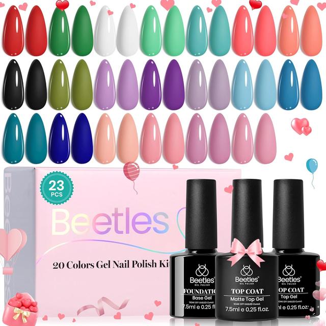 Product image of Beetles Gel Nail Polish Set, 23pcs Gel Polish Kit, 20 Colors Pink Green Blue Uv Gel Polish with Base Top Coat, All Season Manicure Tools for Beginners Nail Art Home Gift for Women