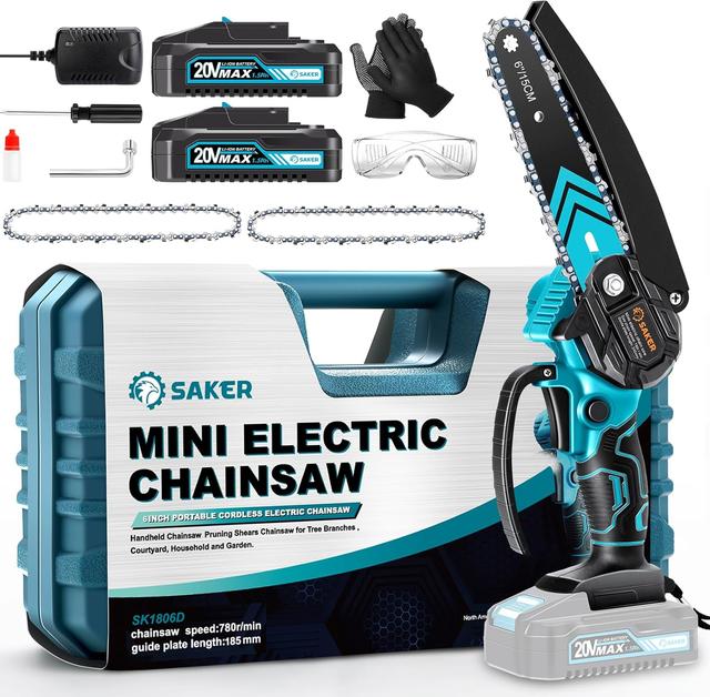 Product image of Saker Mini Chainsaw,6 Inch Portable Electric Chainsaw Cordless, Small Handheld Chain saw for Tree Branches,Courtyard, Household and Garden,Father's Day Gift for Men Dad Husband Women