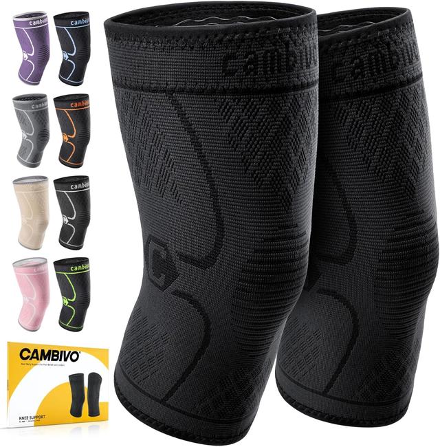 Product image of CAMBIVO 2 Pack Knee Braces for Knee Pain, Knee Compression Sleeve for Men and Women, Knee Support for Meniscus Tear, Running, Weightlifting, Workout, ACL, Arthritis, Joint Pain Relief (Black,Medium)