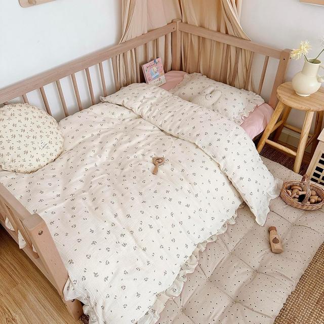 Product image of AOJIM Crib Bedding Muslin Duvet Cover with Small Pink Floral, Pure Cotton Toddler Comforter Cover, 1 47X59'' Quilt Cover 2-layer Gauze, Ruffled Design Quilt Cover for Kids, No Comforter or Pillowcases