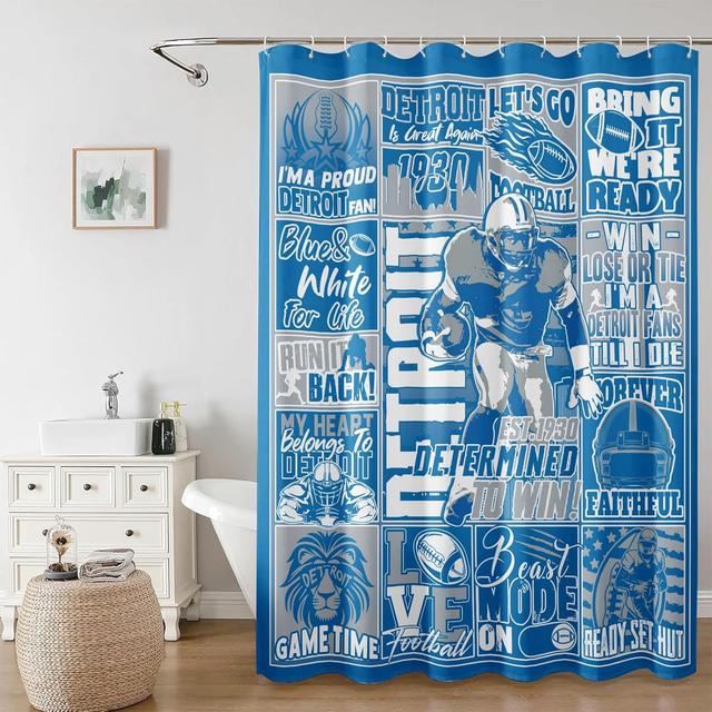 Product image of Blue Football Shower Curtain 60x72 Inch, Football Style Gifts for Team Lovers, Sports Shower Curtain Home Bathroom Decor with Hooks