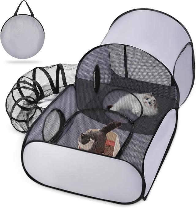 Product image of Dog Playpen with Surround Tunnel, Outdoor/Indoor Cat Playpen with Breathable Soft Sides，Tailtastic Cat Enclosure Tent for Small Animals, Portable Cat Tent with Carry Bag (Large)