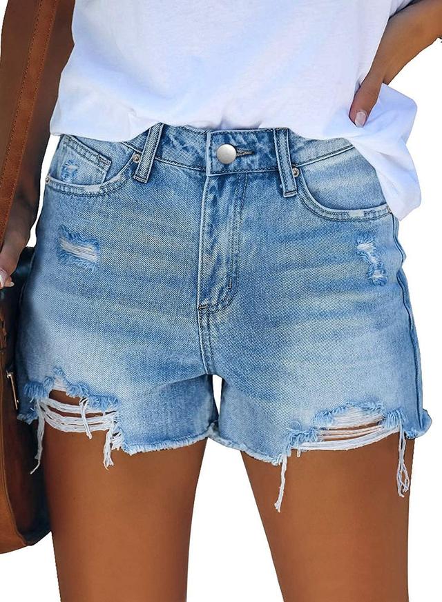 Product image of CHICZONE Womens Mid-High Waisted Ripped Denim Jean Shorts Cutoff Stretchy Summer Hot Short Pants